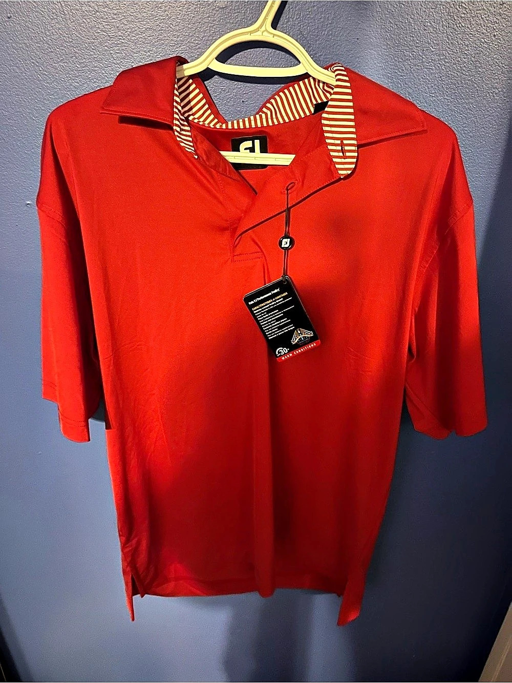 FootJoy Solid Lisle Golf Shirt Red & White Medium